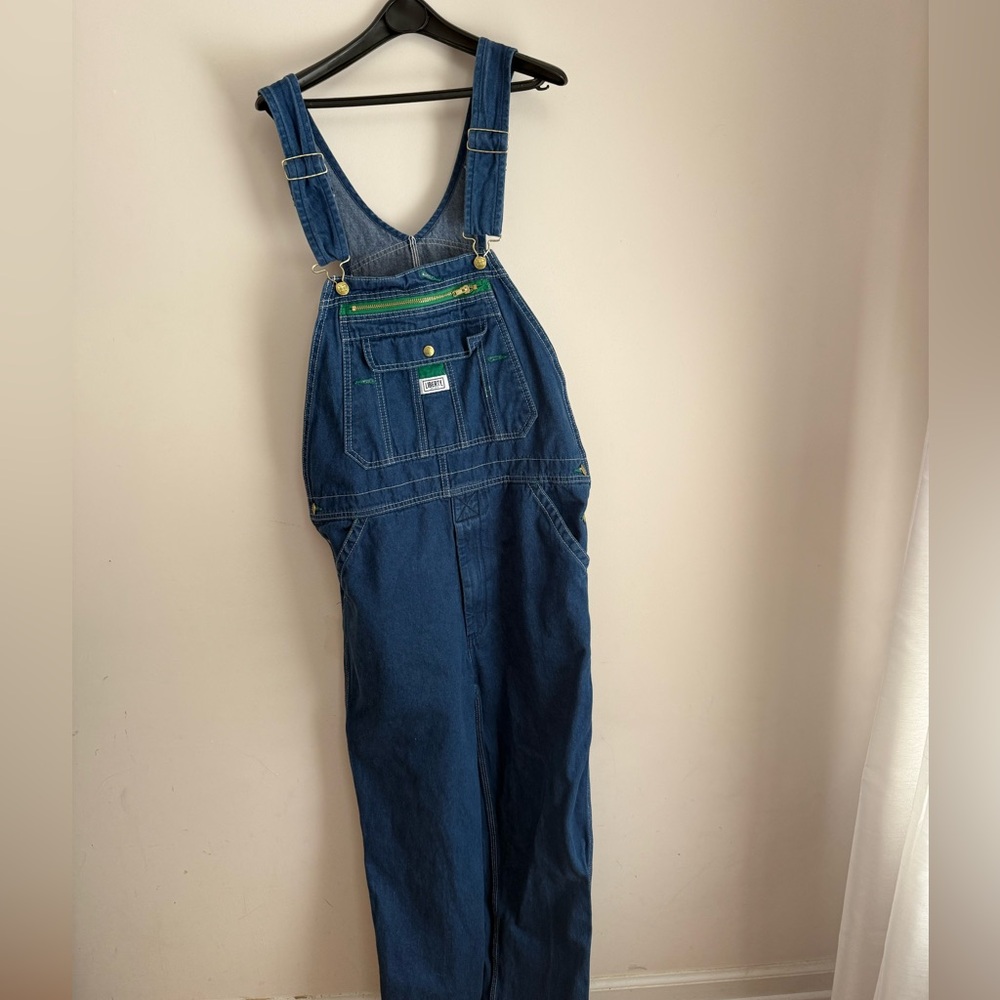 Liberty Blue Denim Men’s overalls with Green Accents 34x32
